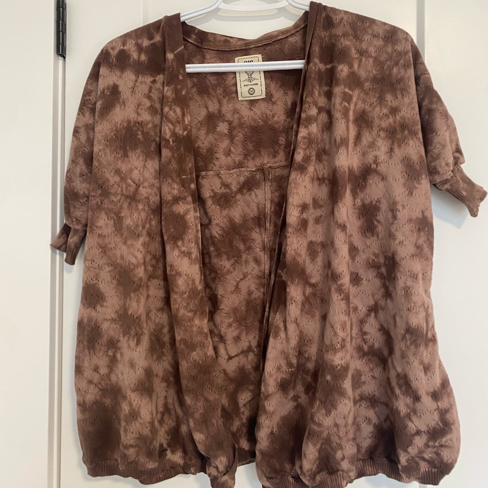 Rig‎ Utility Neutral Brown Cotton Tie Dye Half Sleeve Open Cardigan Size Medium
